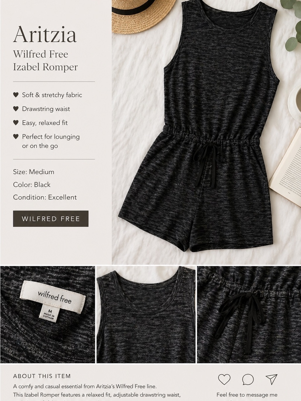 Aritzia Wilfred Free Izabel Romper Black Size Medium